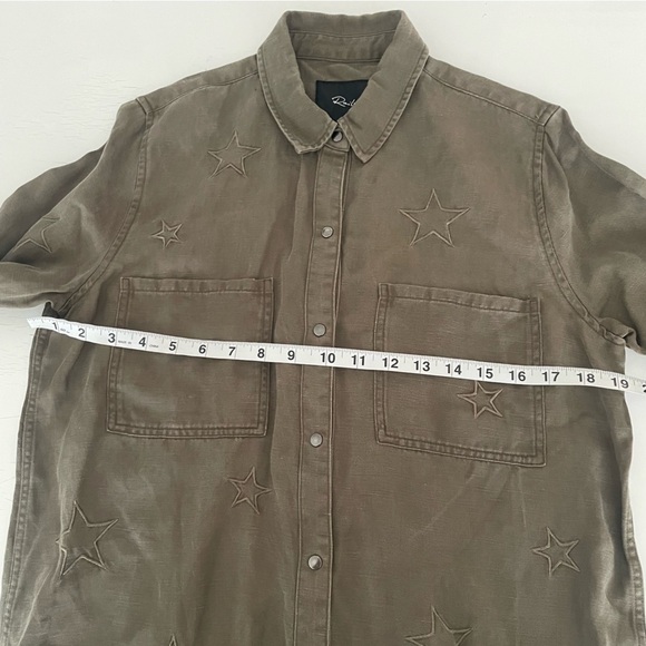 Rails Linen Marcel Sage with Stars Shirt Jacket Long Sleeve Button Down Green S - Picture 2 of 12